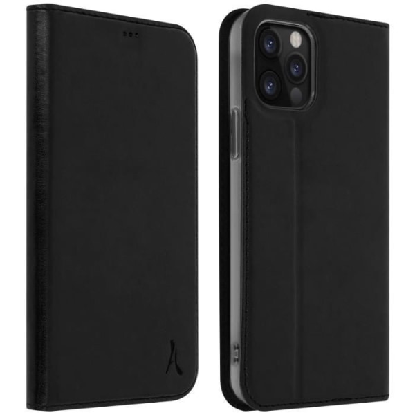 iPhone 12 Pro Max fodral - AKASHI - Korthållare, Videostöd - Svart eko-läder Svart