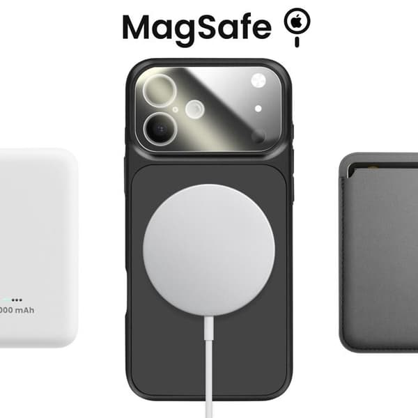 MagSafe-cover til iPhone 16, hård med glasbeskyttelse til kamera, sort Svart