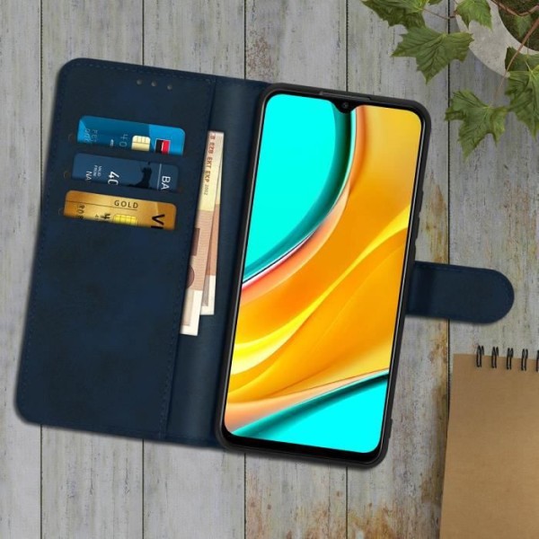 Plånboksfodral - AVIZAR - Xiaomi Redmi 9 - Ekoskinn - Mörkblå - Stöd funktion Midnattsblå