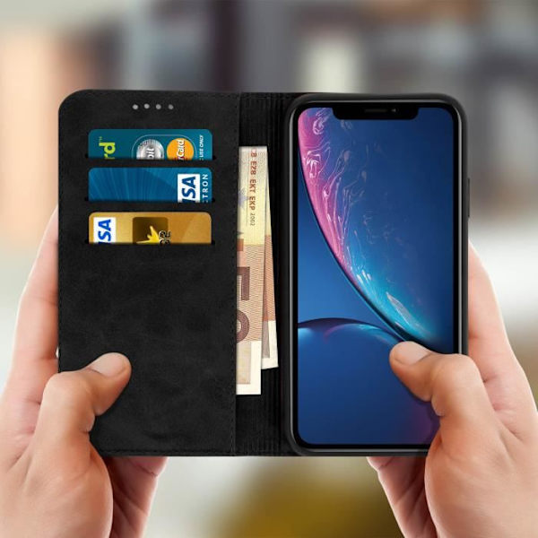 iPhone XR - Määrittämätön - Korttitaskutasku - Silikoni Geeli - Musta - Vintage Svart