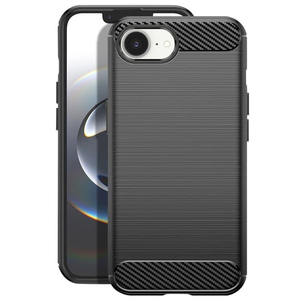 Coque - iPhone 16e - Silikon - Borstad Kolfiber Design - Svart Svart