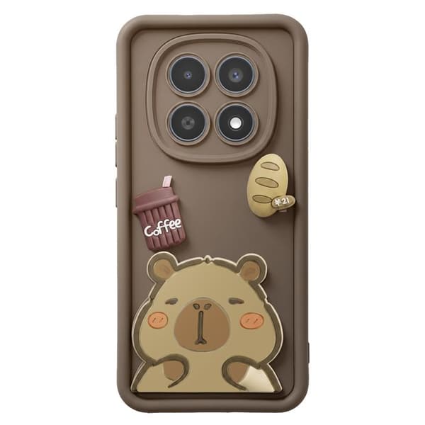 Cover til Redmi Note 15 Pro 5G med 3D Capybara mønstre og forhøjet brun kant brun