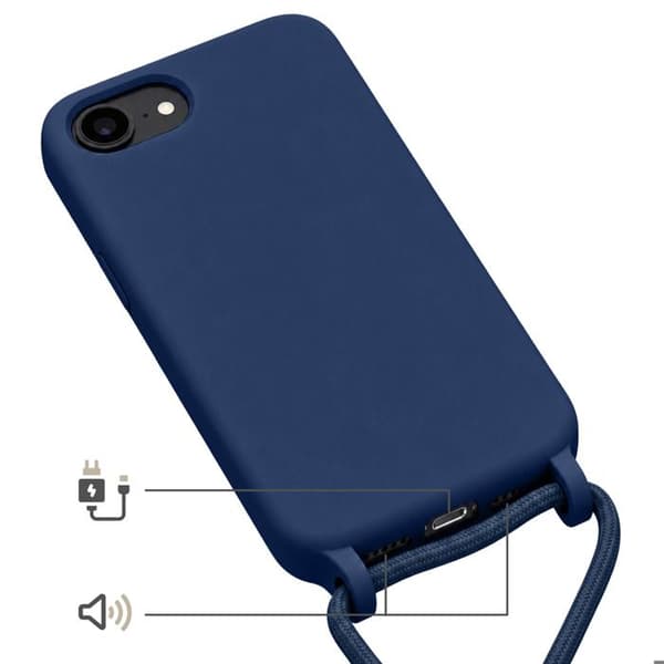 Silicone cover til iPhone 16e med justerbar nylon snor i natteblå Blå