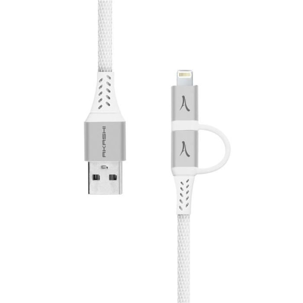 2 in 1 Lightning / USB-C lataussynkronointikaapeli, kompakti 10 cm Akashi White