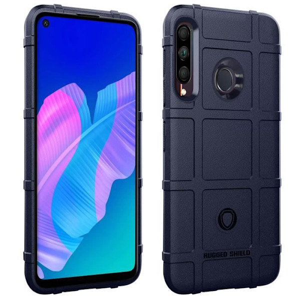Telefoncase - AVIZAR - Huawei P40 Lite E - Relief Rutor - Förstärkt Skydd - Silikon Svart blå