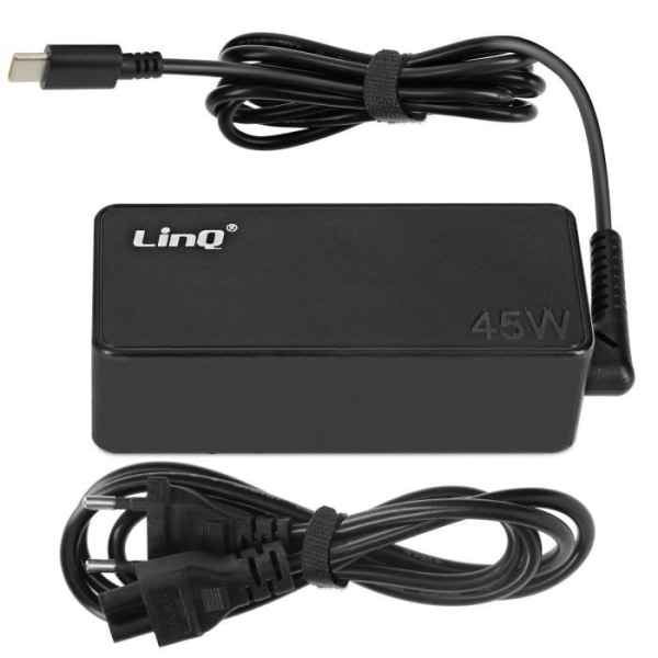 USB C -virtalähdelaturi kannettavan tietokoneen virransyöttöön 45 W LinQ Svart