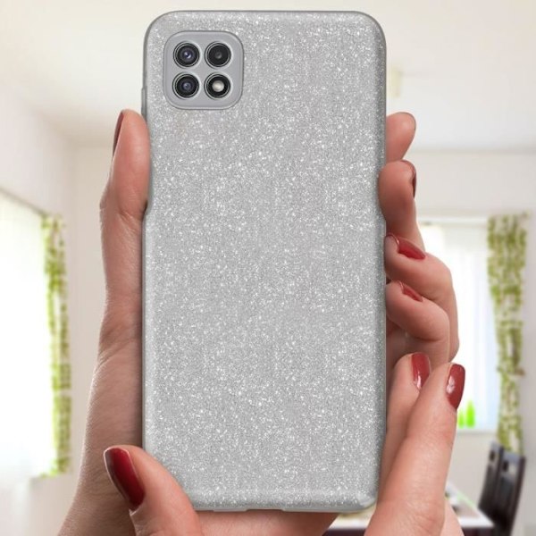 Skyddande skal - AVIZAR - Galaxy A22 5G - Avtagbar paljetter - Halvstyv silikon - Grå Grå