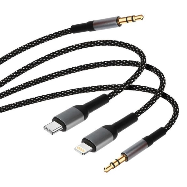LinQ USB-C Lightning till 3,5 mm jack 3,5 mm multi-tip ljudkabel 1,5 m