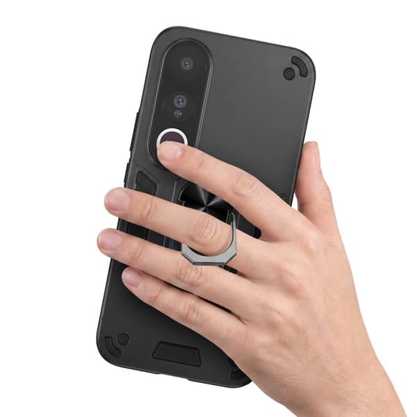 Stødabsorberende cover til Vivo V50 Lite med roterende ring og sort støtte Svart