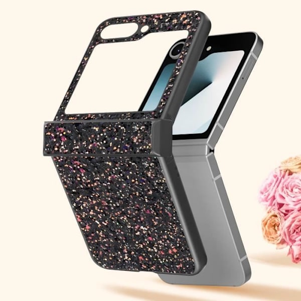 AVIZAR Skyddsfodral till Samsung Galaxy Z Flip 6 - Svart Bi-material Glitter Design Svart