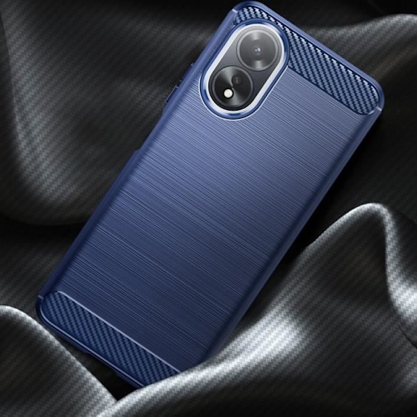 AVIZAR fodral för Oppo A38 - Carbon and Brushed Effect Midnight Blue - Halvstyvt fodral Blå