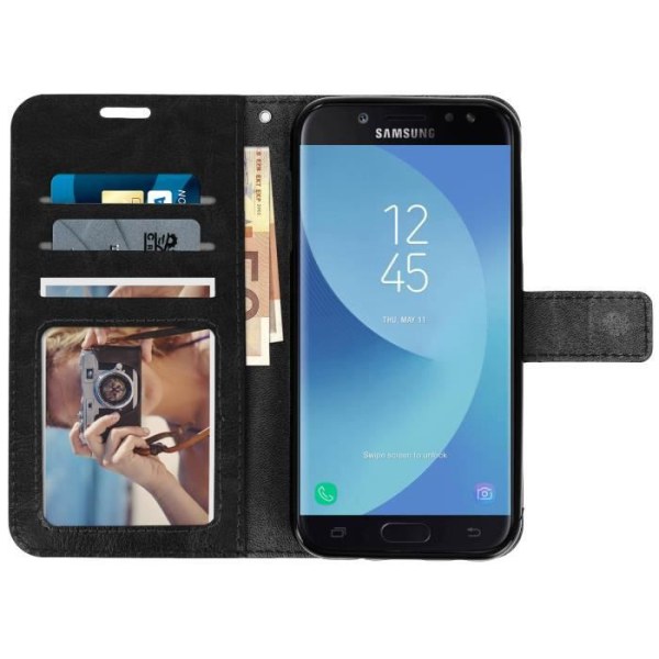 Folio Wallet Case - AVIZAR - Galaxy J7 2017 - Vintage Ekoleder - Video Stöd - Hel Skydd Svart