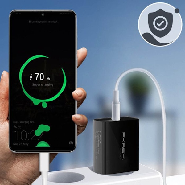 USB-C oplader - Akashi - 20W - Hurtigopladning - Sort - Til smartphones