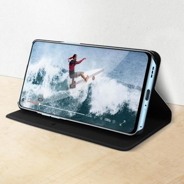 Étui Oppo Reno 6 Pro - Bigben - Kortholder - Øko-læder - Sort - Video støttende funktion Svart