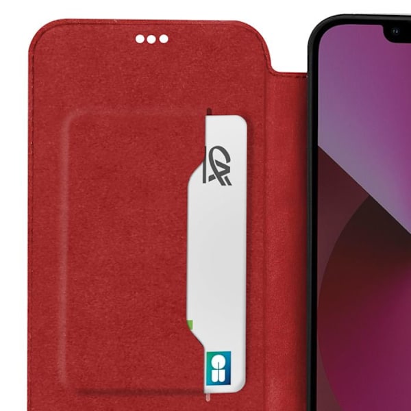 Etui til iPhone 12 Mini Ægte Læder Kortlæser Støtte Stativ Akashi Rød Röd