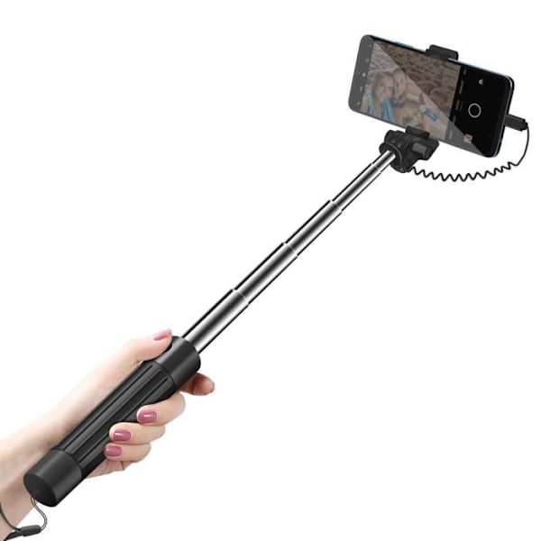 USB C Inbyggd spegel Selfie Stick med LinQ triggerknapp Svart