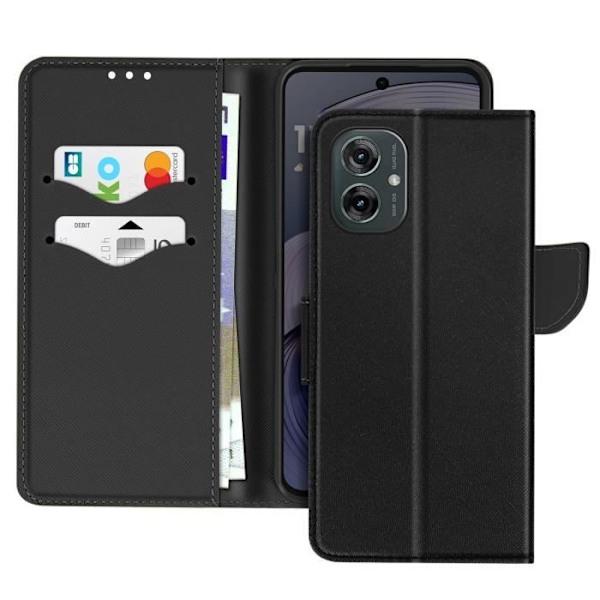 Motorola Moto G55 Nahkakotelo Saffiano Fancy Musta Svart
