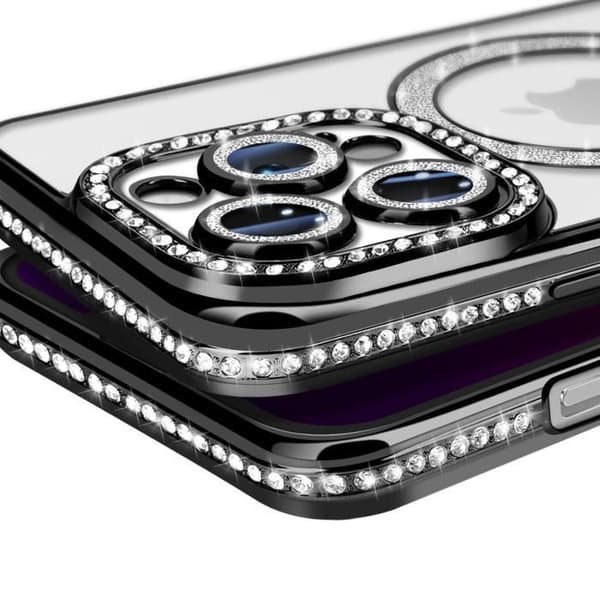 Coque - Diamant - iPhone 13 Pro - Sort Krystal - Stiv - Elegant - MagSafe Svart