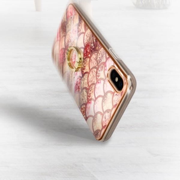 Bi-material iPhone XS Max-fodral med rosa sköldpaddsmönster som håller ring Lyserød