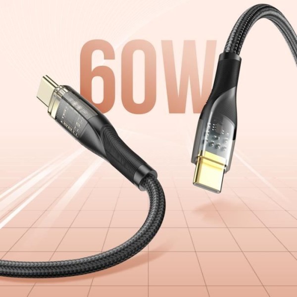 USB C till USB C-kabel Snabbladdning 60W och säker dataöverföring XO Svart Svart