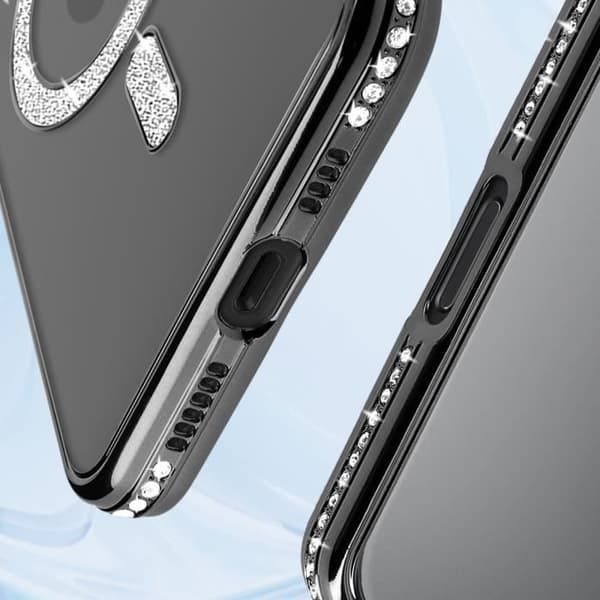 Coque - Diamant - iPhone 16 Pro - MagSafe-skydd - Strass-kontur - Elegant Svart