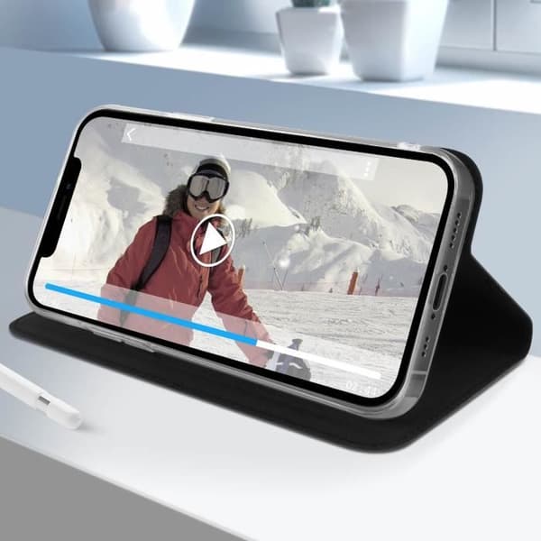 Housse iPhone 12 Mini - AKASHI - Porte-kort, Videostander - Sort Svart