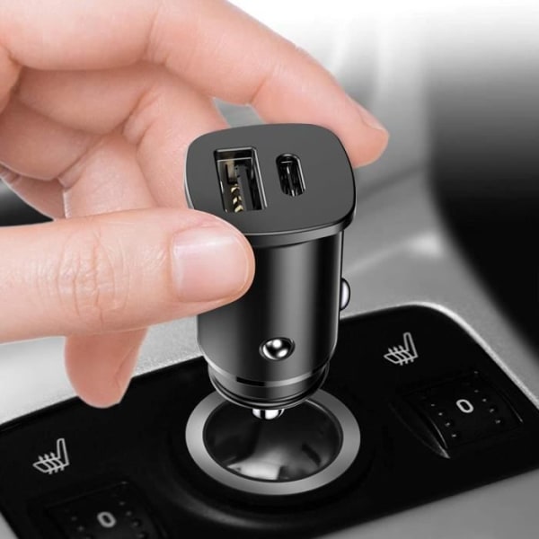 Laddare Cigarette - Baseus - 5A - Snabbladdning - 2 USB-portar - USB Typ C Svart