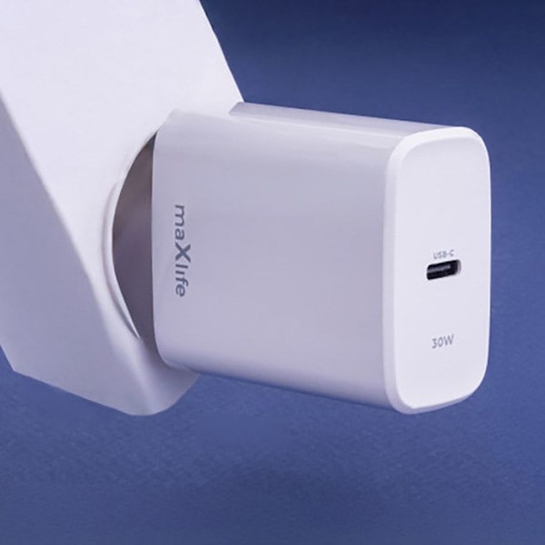 USB-C Oplader 30W PD QC Ultra Hurtig Maxlife Hvid Vit