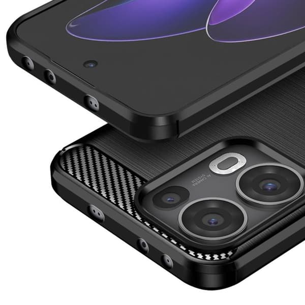 Coque - Oppo - Reno 13 Pro - Silikone - Carbon Design - Børstet Sort Effekt Svart
