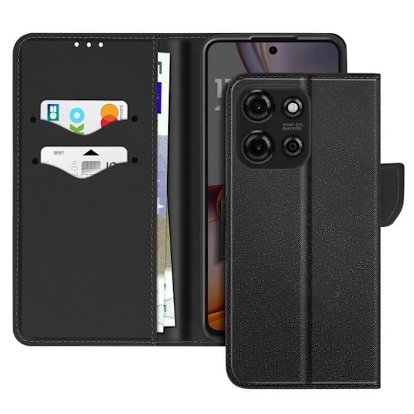 Motorola Moto G75 Kotelo Nahkainen Saffiano Tyylikäs Musta Svart