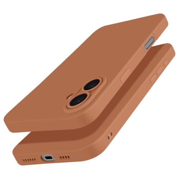 iPhone 16 Plus - Suojakuori, sileä silikoni, suojattu kamerablokki, ruskea kastanj