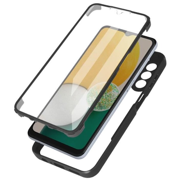 Taske til Samsung A13 5G og A04s Plexiglas bagside og Polymer front Sort omrids Svart