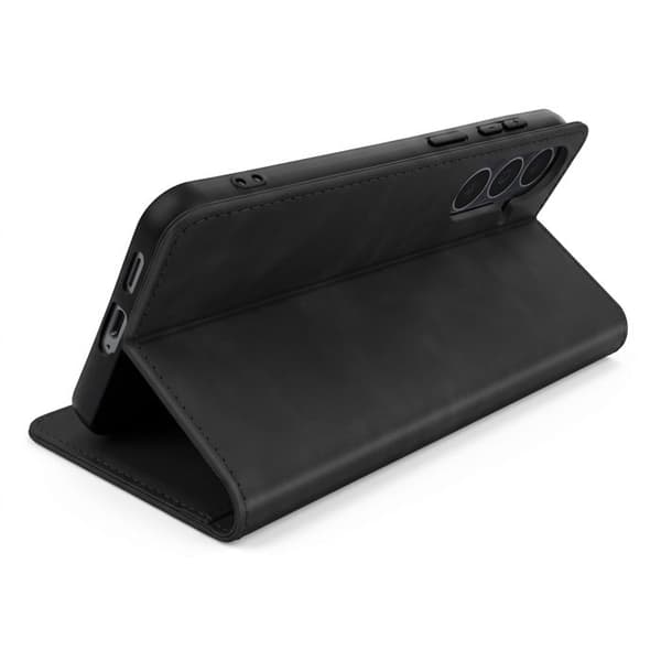 Plånboksfodral för Galaxy S26 FE i mockaimitation med svart ställ. Svart