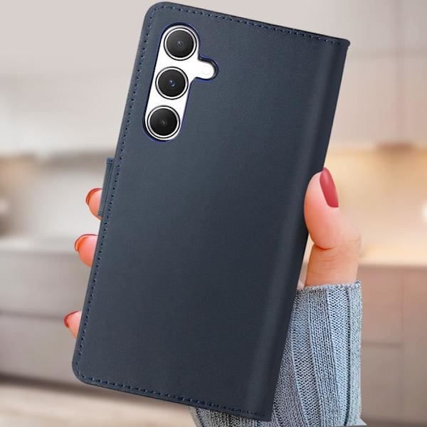 Samsung Galaxy A55 Fodral AVIZAR Plånbok i äkta läder Videostöd Midnight Blue Blå