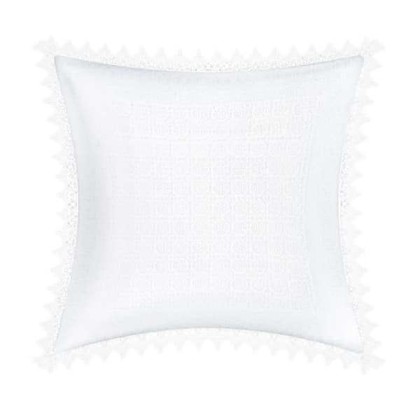Kuddöverdrag - AVIZAR - 45x45 cm - Blommönstrad Kantsöm - Elegans - Inomhus Vit