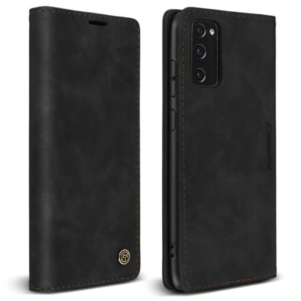 Plånboksfodral - AVIZAR - Samsung Galaxy S20 FE - Svart läder - Vintage - Videostöd Svart