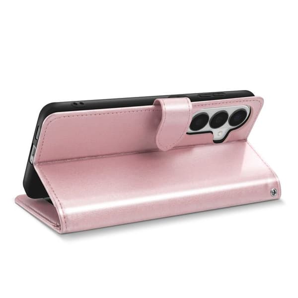Plånboksfodral för Galaxy S26 Plus med handledsrem och videostöd i roséguld Ros