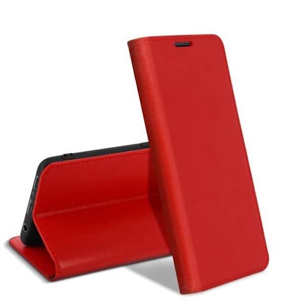 Etui til Samsung Galaxy A41 - AVIZAR - Ægte læder Folio - Rød - Kortholder og videosupport Röd