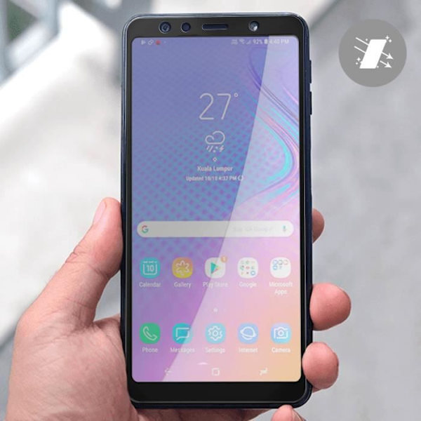 Skyddsfilm - AVIZAR - Samsung Galaxy A7 2018 - 2.5D härdat glas - 9H motstånd - Transparent Transparent, svart