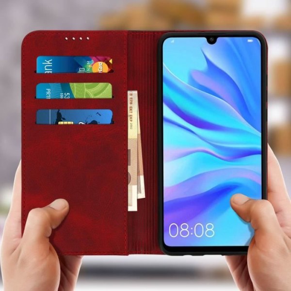 Housse - AVIZAR - P30 Lite - Ekologiskt läder - Röd - Stöd-funktion Röd