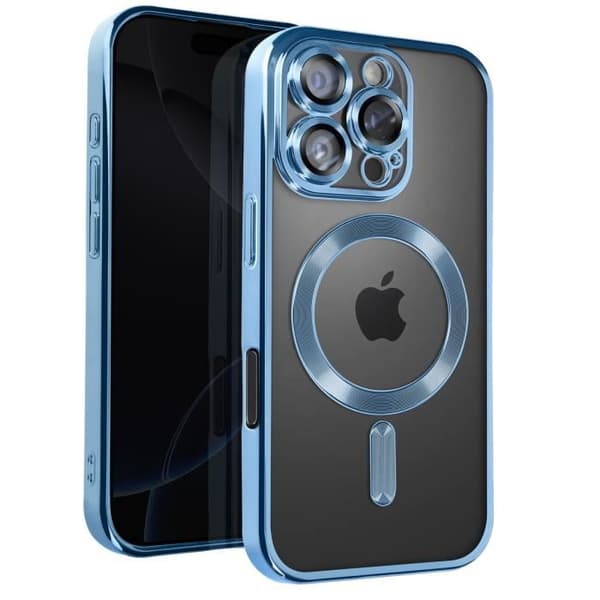 Coque MagSafe för iPhone 16 Pro Silikon Kontur Krom Blå Ljus Blå