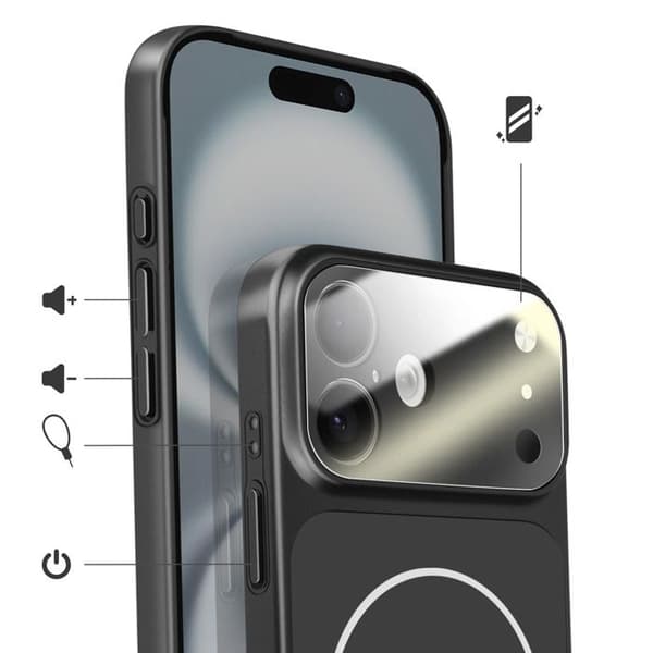 MagSafe-cover til iPhone 16, hård med glasbeskyttelse til kamera, sort Svart