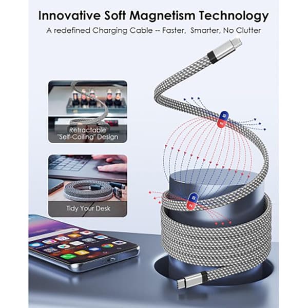Magnetisk USB-C USB-C 60W Platt 1,5m Snabbladdningskabel Ultra Hållbar Jaym Grå Grå