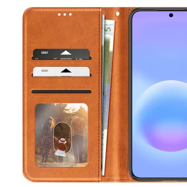 Pungetui til Galaxy A57 Denim Effekt med Magnetisk Klap Sort / Orange Svart/orange