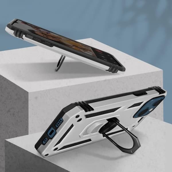 Coque iPhone 13 Mini - AVISER - Antichock Hybrid - Videostøtte Ring - Grå Sølv - Unisex Silvergrå