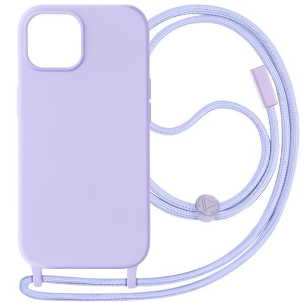 Coque med Snodd - AVIZAR - iPhone 15 Plus - Flätad Nylonrem 80cm - Lila - Semi-Hård Lila