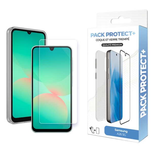 Skyddspaket för Galaxy A26 TPU-skal och 7H härdat glas Moxie Transparent Vit
