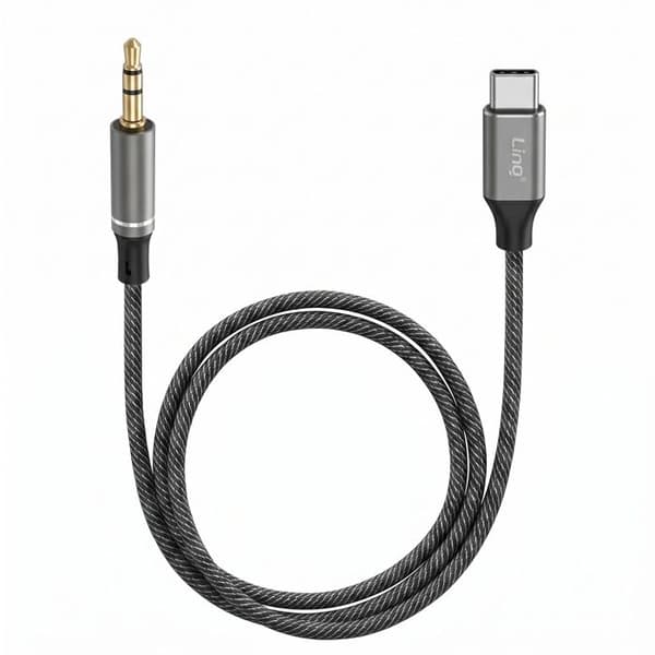 USB-C - 3.5mm Jack - Audiojohto Autoradiolle / Kaiuttimelle, 1m, LinQ Musta