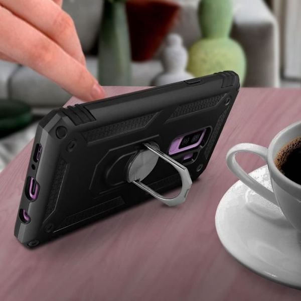 Coque - AVIZAR - Samsung Galaxy S9 Plus - Hybride Rigide Souple - Bague Support Vidéo - Svart Svart