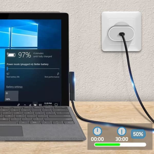 USB-C-adapter - Microsoft - Surface Pro 7/6/5/4 - Snabbladdning - Överspänningsskydd - Plug and Play svart